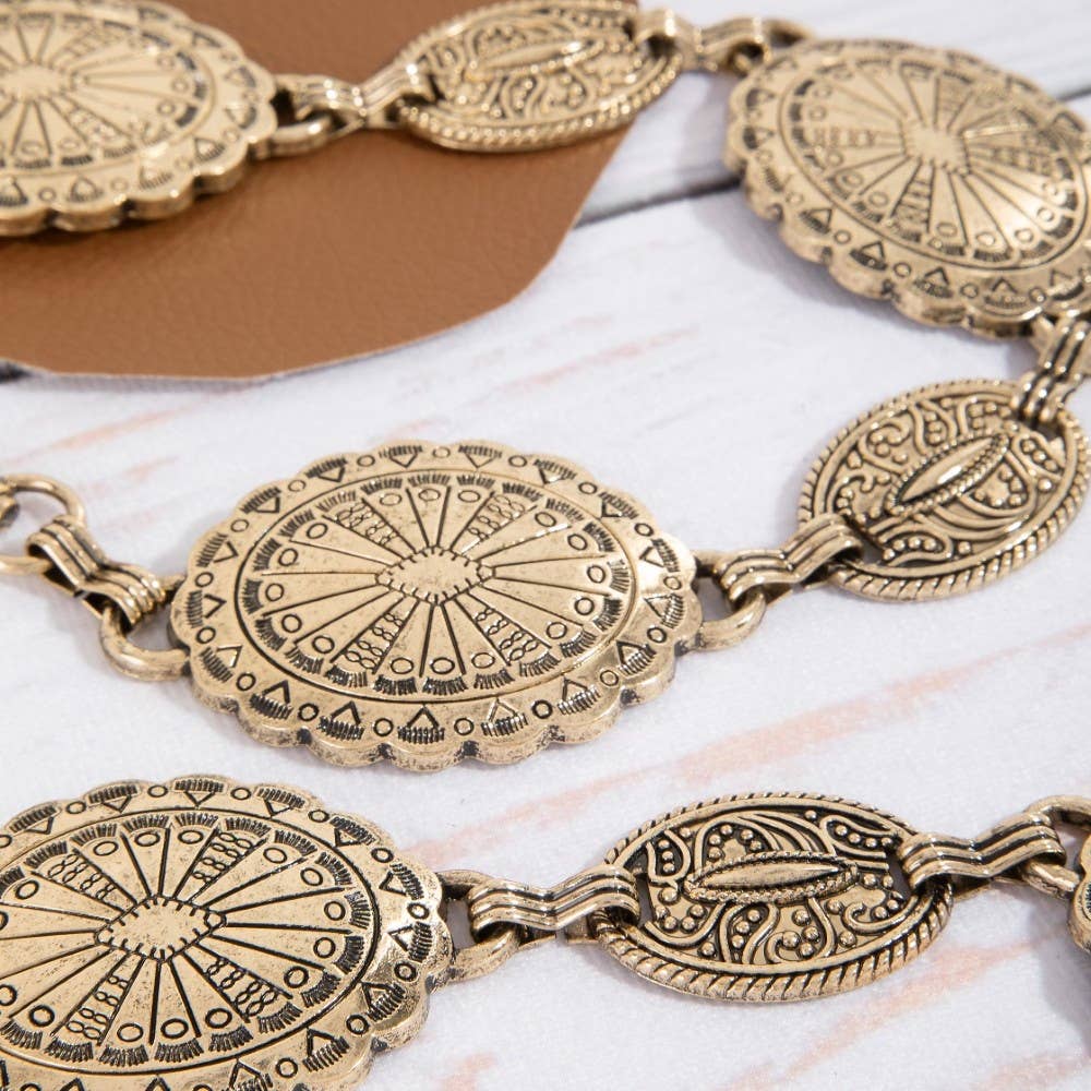 Collections by Fame Accessories - Wholesale Belt - Women's - Ornate Oval Western Concho Disc Chain Belt4