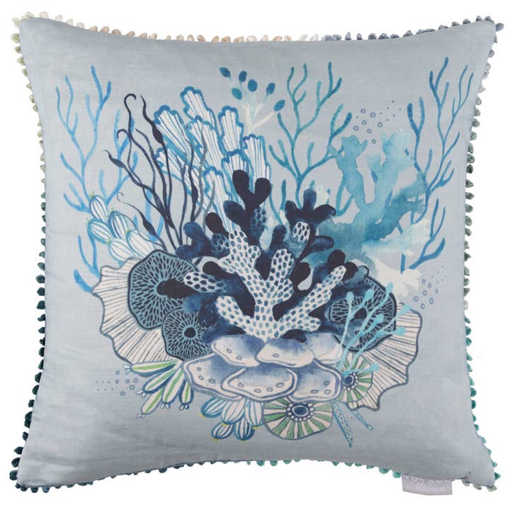Coralie Small Printed Cushion Cobalt for wholesale on Faire