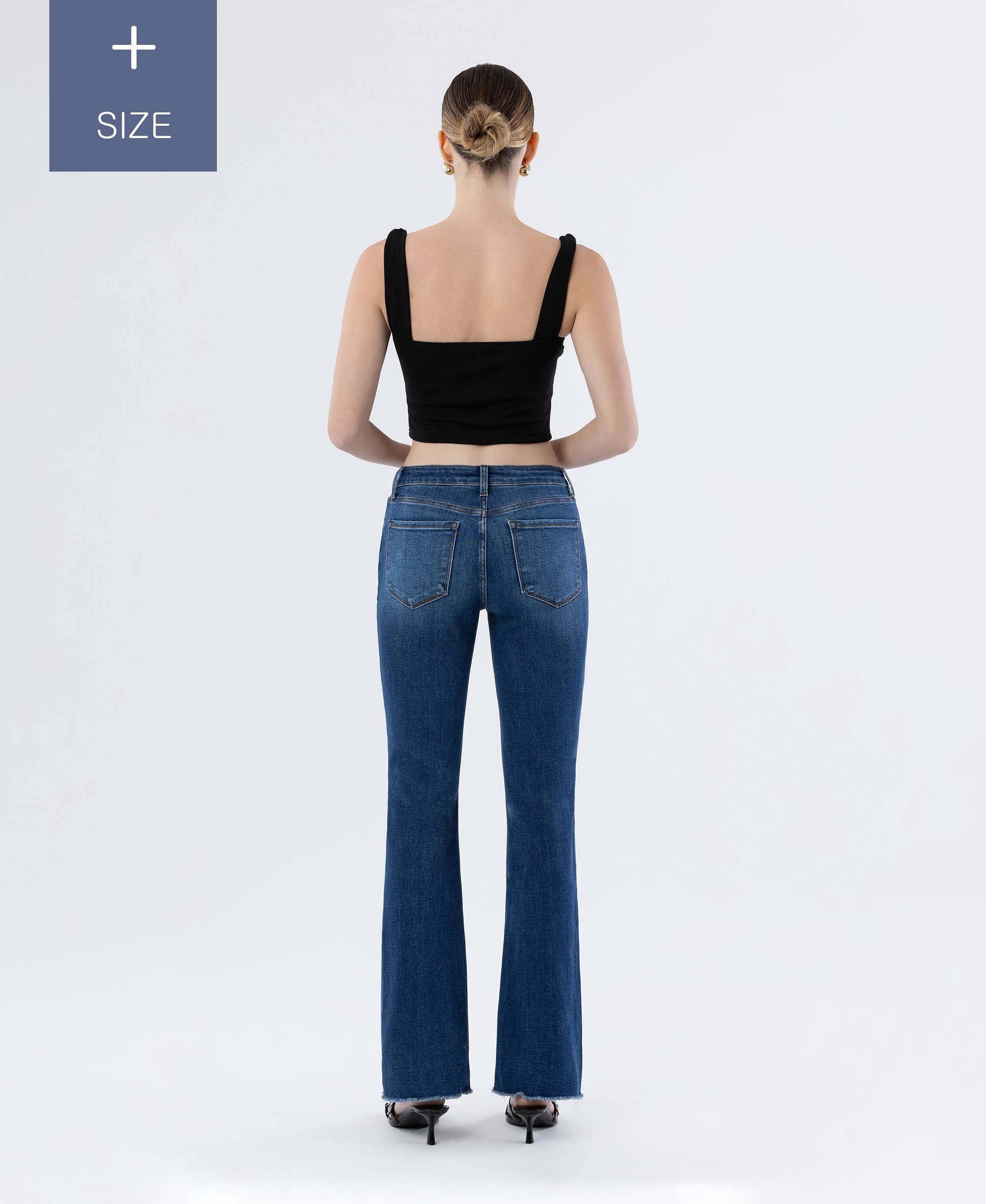 BETYDELSEFULL PLUS SIZE MID RISE RAW HEM DARK WASH BOOTCUT JEANS LV1193-P för wholesale på Faire6