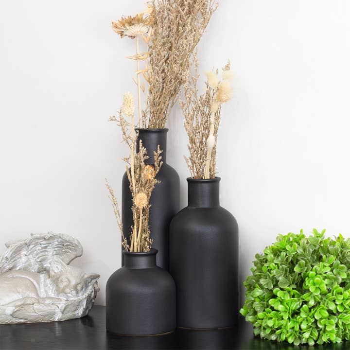 AuldHome Design Black Ceramic Vases, 3pc Set for wholesale by Kurated Korner