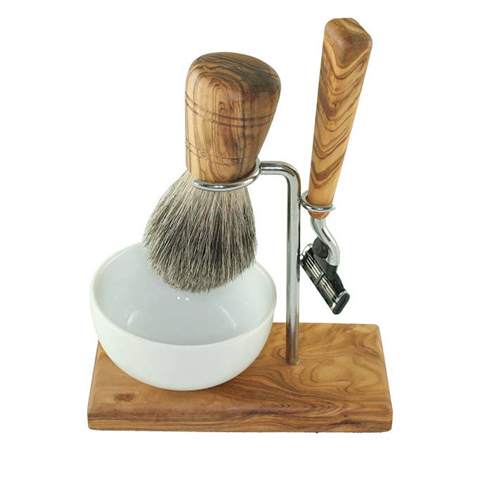 olivenholz-erleben - Wholesale Shaving Set/Kit - Men's - Shaving brush set/razor holder CLASSIC 4 pieces badger