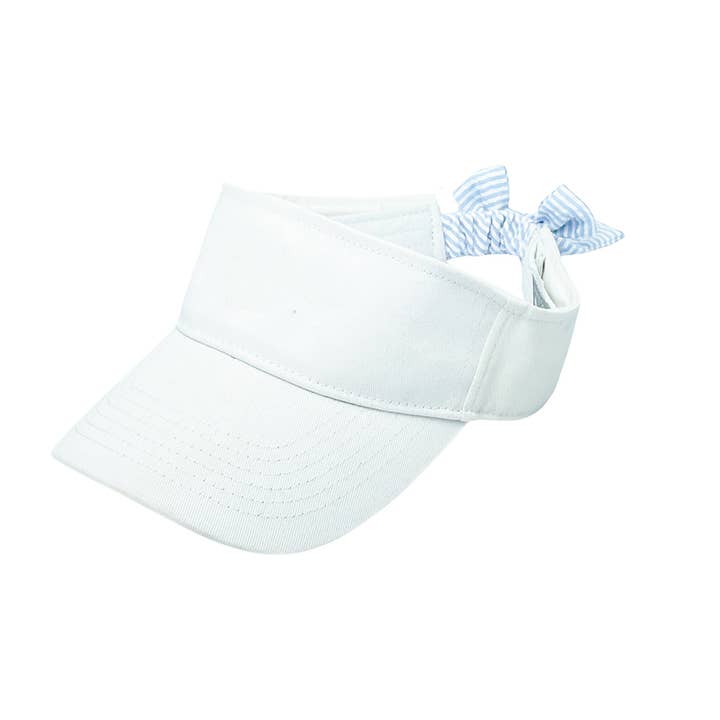 2026 White Visor, Blue Bow (Youth, Junior) for wholesale by Bits & Bows