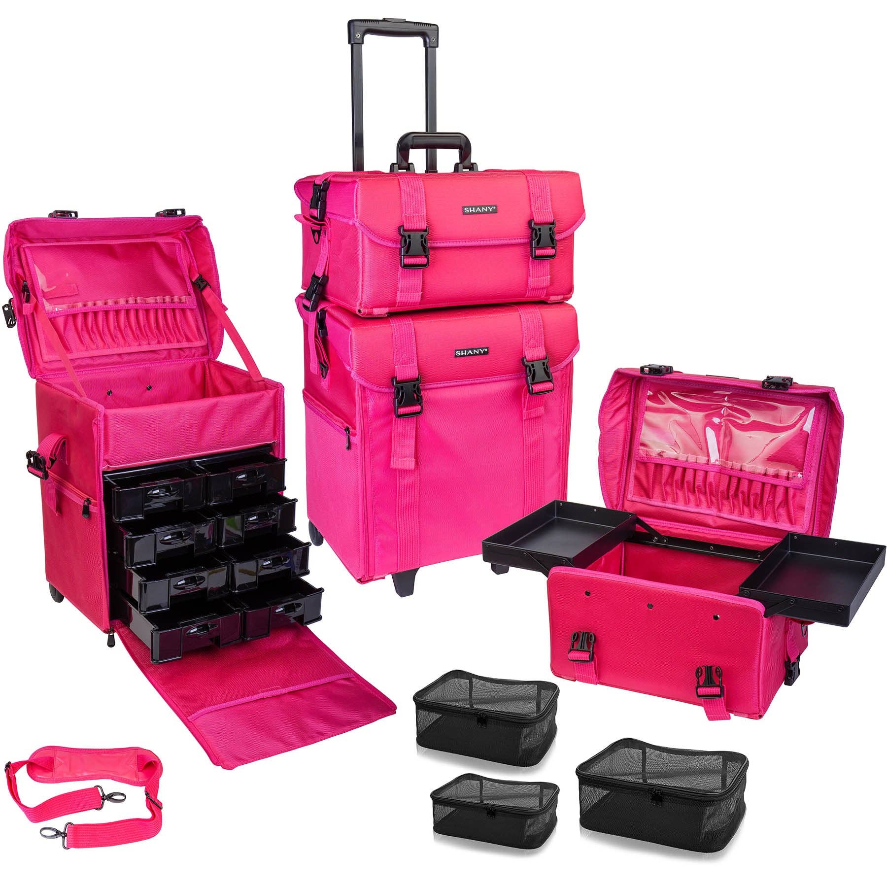 SHANY Cosmetics - Wholesale Makeup Storage Box - Soft Makeup Artist Rolling Trolley Cosmetic Case with Free Set of Mesh Bag1