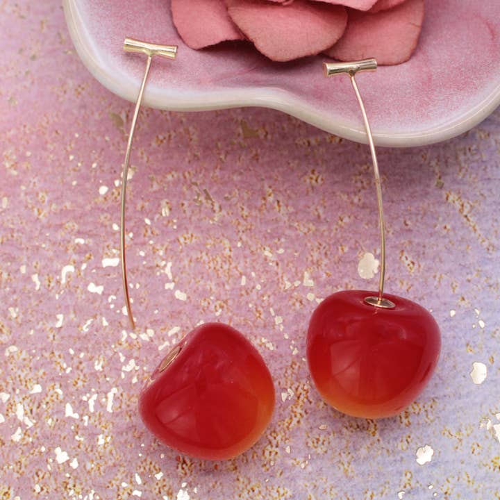 ZAD - Wholesale Dangle Earrings - Cherry, Cherry Nice! Resin Cherry Drop Earrings2