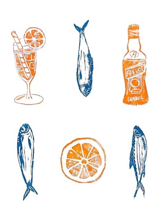 Italian Summer Linocut Print (Digital Reproduction) for wholesale by Art by Nate Crosser