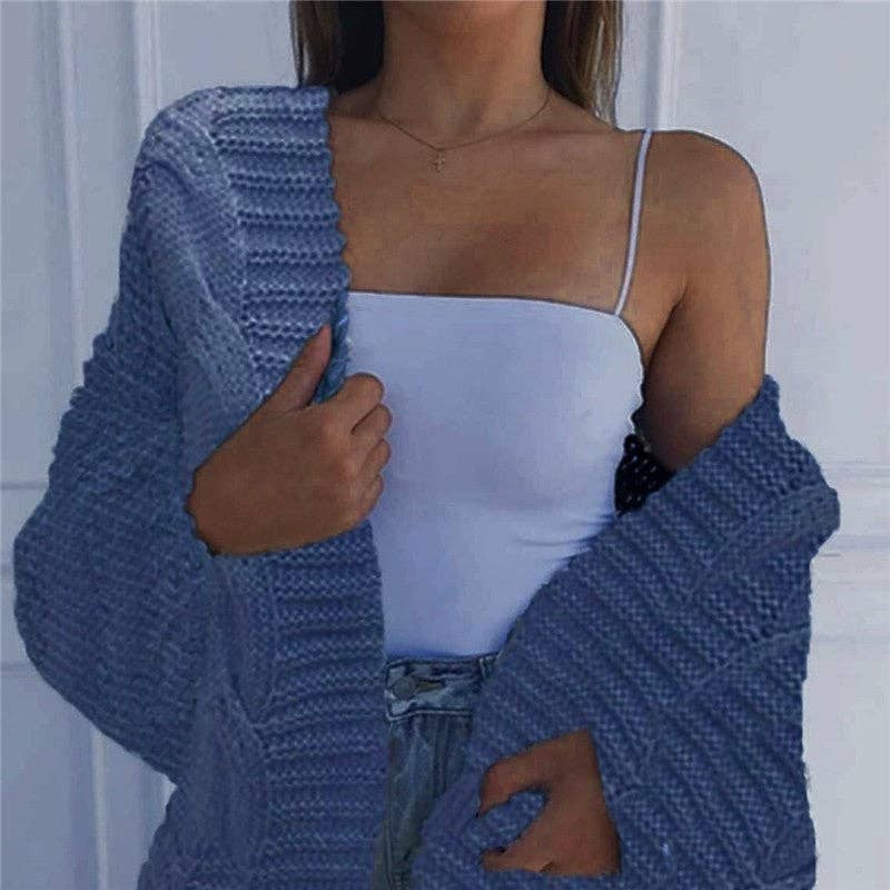 UZ Wholesale Store - Wholesale Cardigan - Dames - Loszittend effen oversized grofgebreid vest2