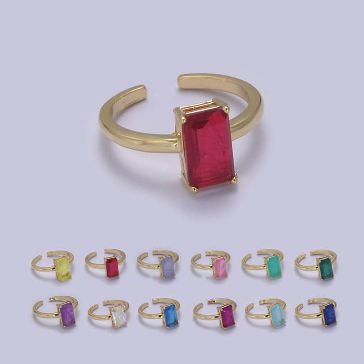 Rectangle Cut Cubic Zirconia Birthstone Ring | Rectangle Shape Cz Birthday Gift Ring Open Adjustable Jewelry S-405 ~ S-416 for wholesale by Aim Eternal