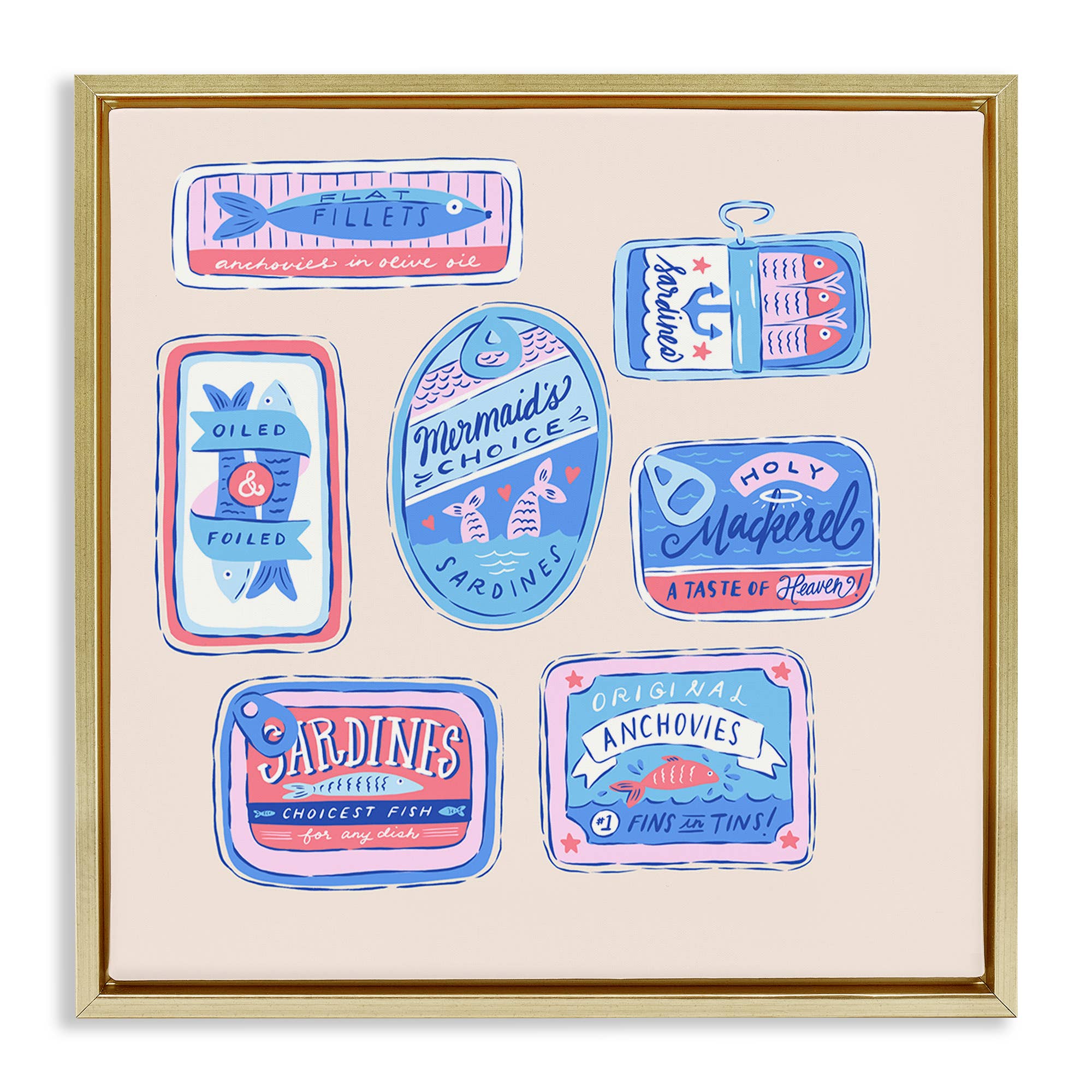 Stupell Industries – Großhandel Wandschild – Verschiedene Dosenfisch-Meeresfrüchte - Gerahmte Wandkunst24