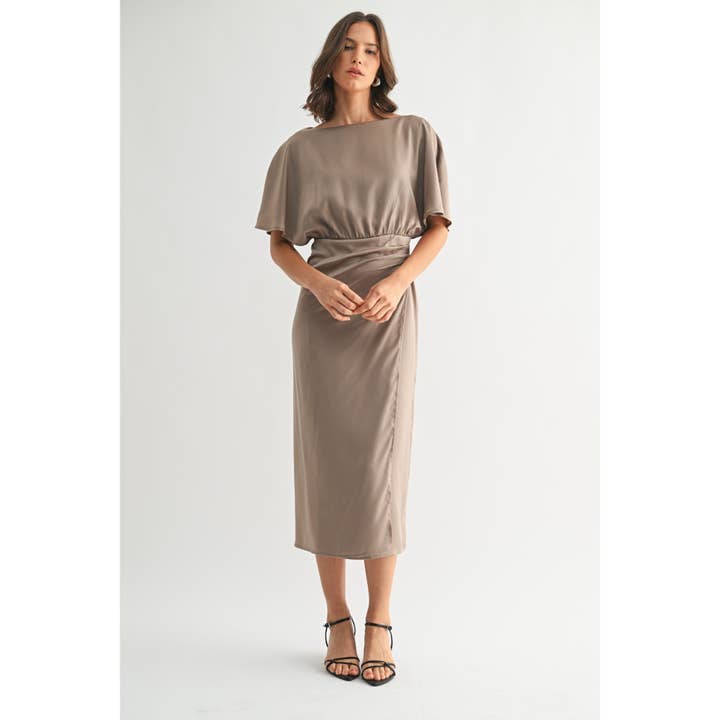 SATIN WRAP DETAIL MIDI DRESS for wholesale by FUN2FUN