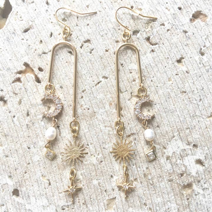 VB&CO Designs Handmade Jewelry - Wholesale Dangle Earrings - Sun moon celestial boho earrings boutique salon jewelry