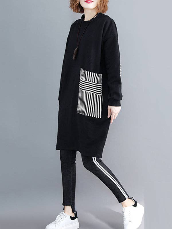 BLACK Casual Pocket Long Sweatshirt Short Dress for wholesale on Faire5