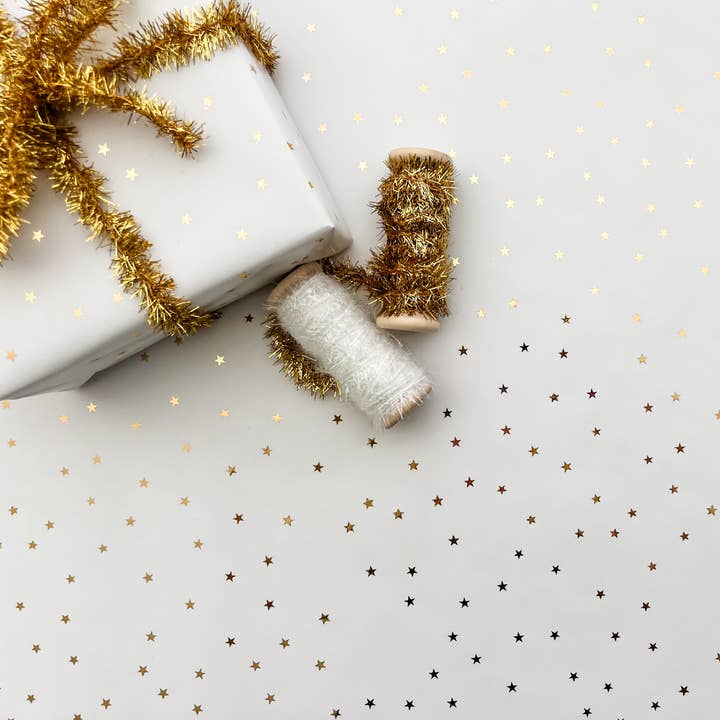 Trim & Twine - Wholesale Wrapping Paper Roll - Metallic Gold Star Christmas Wrapping Paper Roll0