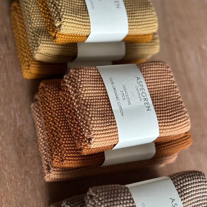 Aspegren Denmark - Wholesale Theedoek/vaatdoek - Vaatdoeken - 100% biologisch katoen - Set van twee - Gebreid - Effen - Pompoen