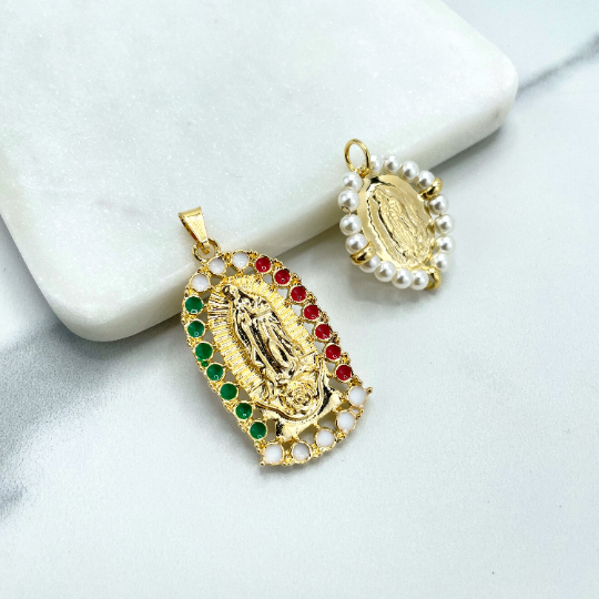 Luxus Accessories – wholesale Individuell berlock/hänge – 18k guldfylld Our Lady Of Guadalupe mexikansk flaggmedalj eller pärlmedaljhänge2