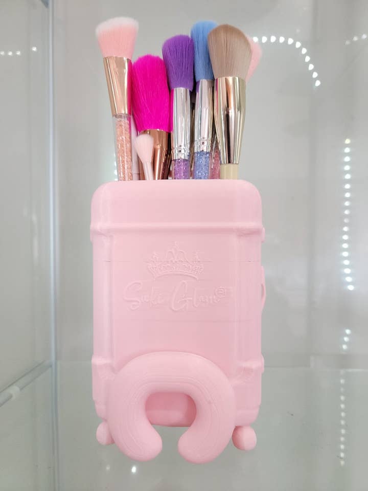 Pink Luggage Vanity & Home Decor Makeup Organizer and Brush Holder for wholesale by JDCOLFASHION LLC