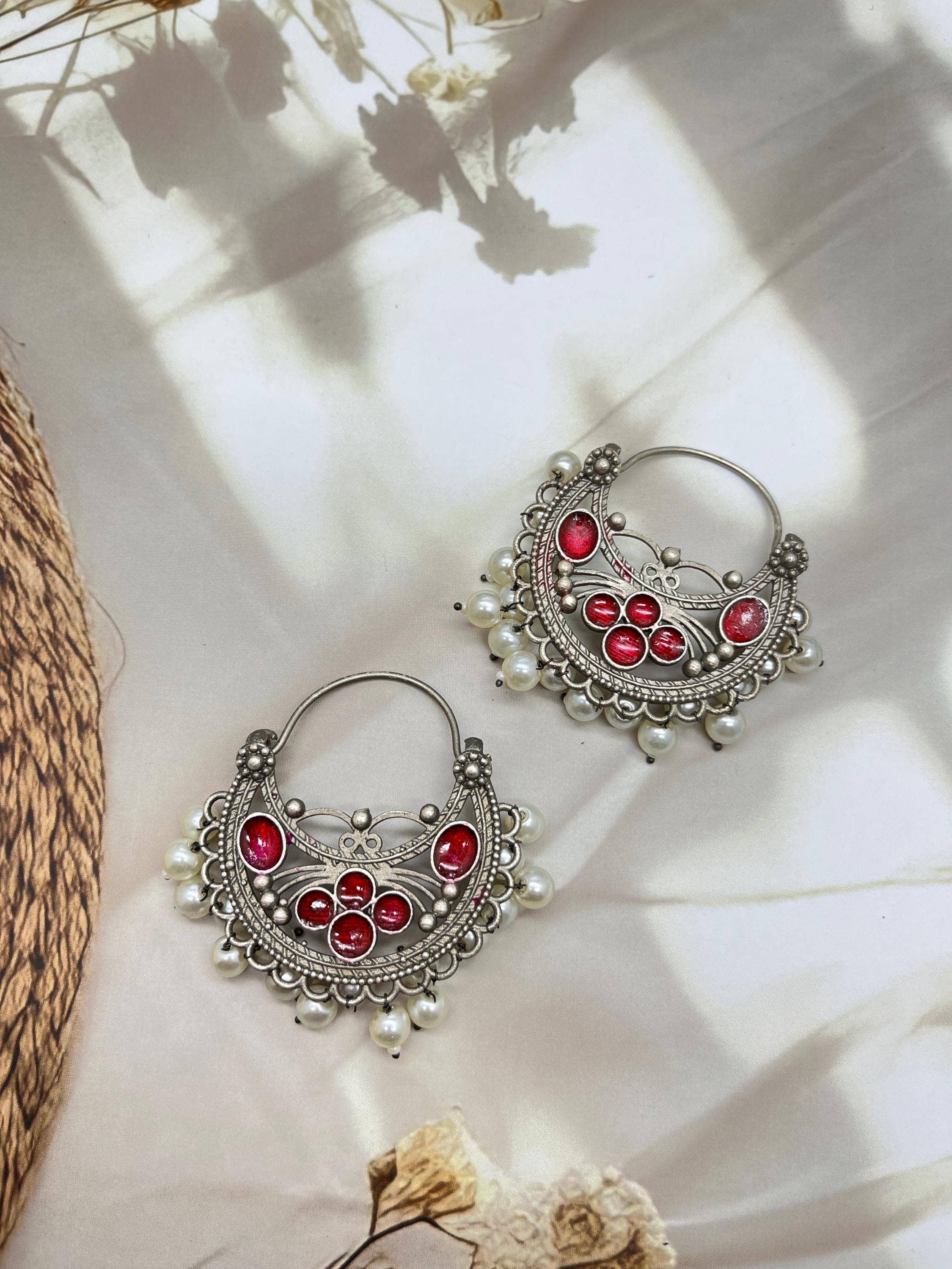 Vastrabhushan – wholesale Hoop earrings – Meenakari Chandbali Oxidised Indian Earrings2