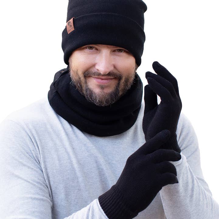 Lelaffet - Wholesale Winter Accessory Set - Men's - Winter Beanie Hat Scarf Touchscreen Gloves Set for Men3