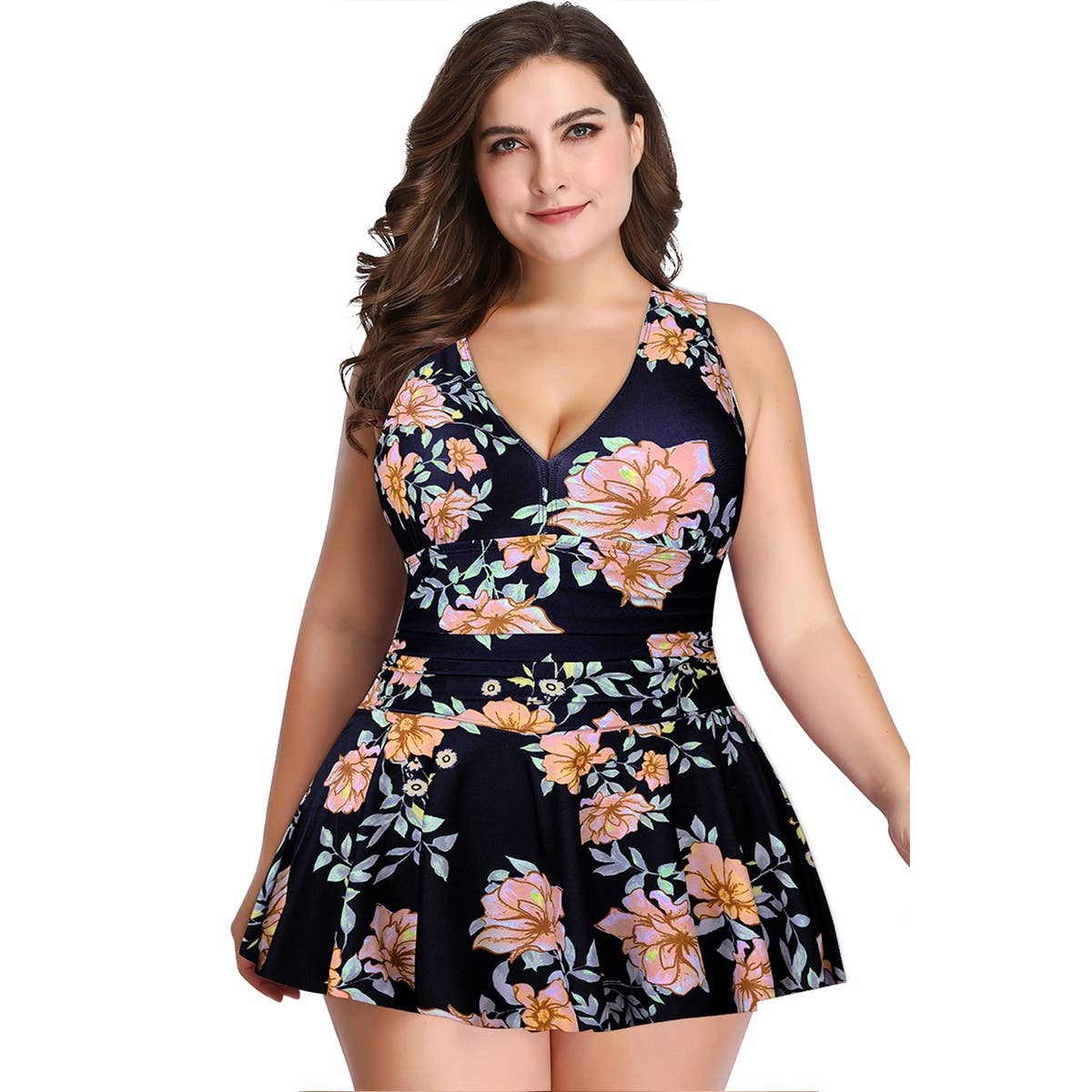 Elings - Wholesale One Piece Swimsuit - Women's - Plus Size Solid Ruffle V-Neck Fit Swimsuits3