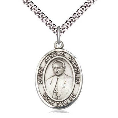 St Joseph Marello Sterling Silver Pendant on a 24 inch Light Rhodium Heavy Curb Chain. for wholesale by NYMAN JEWELERS