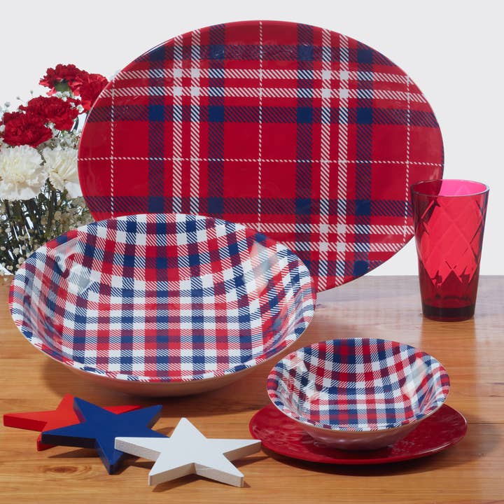Certified International - Wholesale Serve Bowl - Patriotic Plaid Large Serving Bowl 13.75 x 2.753