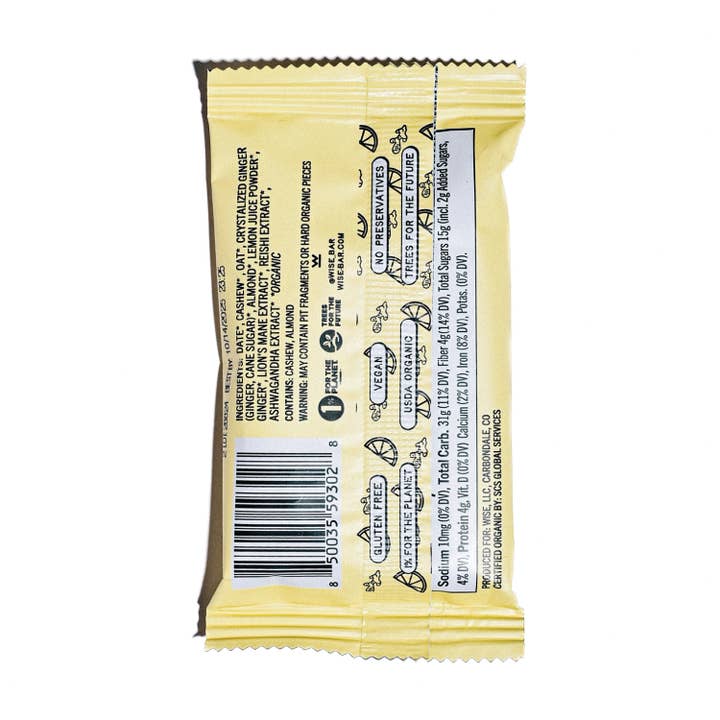 Wise Bar - Wholesale Snackreep - Lemon Ginger Adaptogen Mushroom Nutrition Bar (12 repen)1