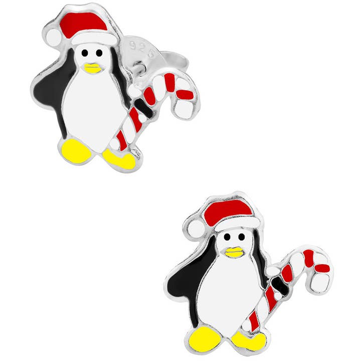 Ohrstecker Pinguin aus Sterlingsilber mit Pfefferminzbonstangen für den Großhandel von Penny & Piper