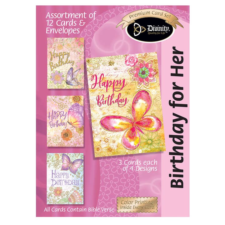 Boxed Cards: Birthday Floral & Butterflies with Gold Accents for wholesale by Divinity Boutique