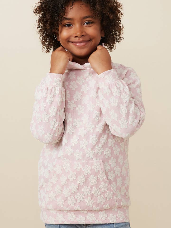 Pink Girls Daisy Textured Stretch Knit Hoodie for wholesale on Faire5