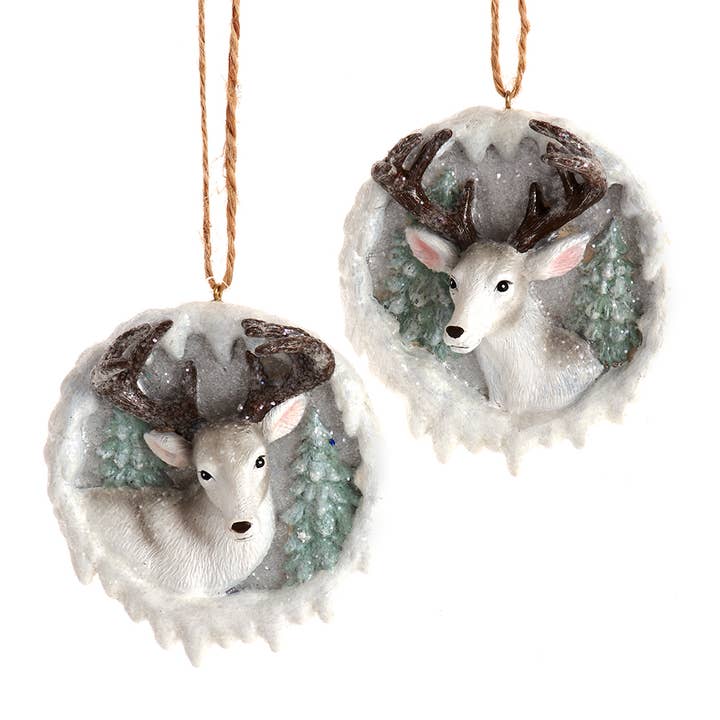 Kurt S. Adler, Inc. - Wholesale Ornament Set - 5"RESIN WHITE DEER W/TREE ORNAMENT 2/A