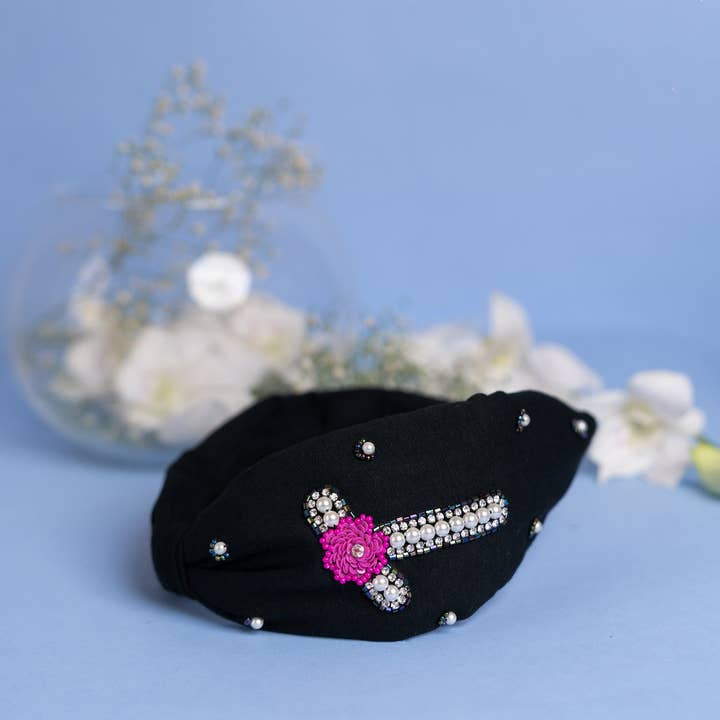Betty Cooper Iniziale Embroidered Headband In Black - T for wholesale by Elaa