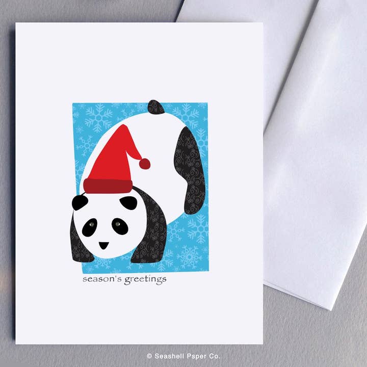 Holiday Seasons Panda i Santa Hat Card för wholesale av Seashell Paper Co.