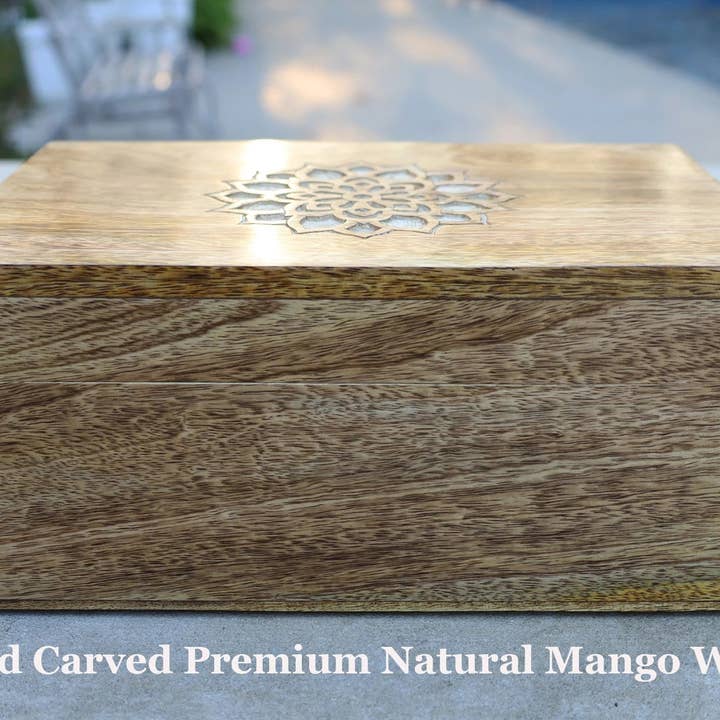 Lungta Imports - Wholesale Decorative box - Large Premium Hand Carved Lotus Wooden Urn Box, Keepsake Box4