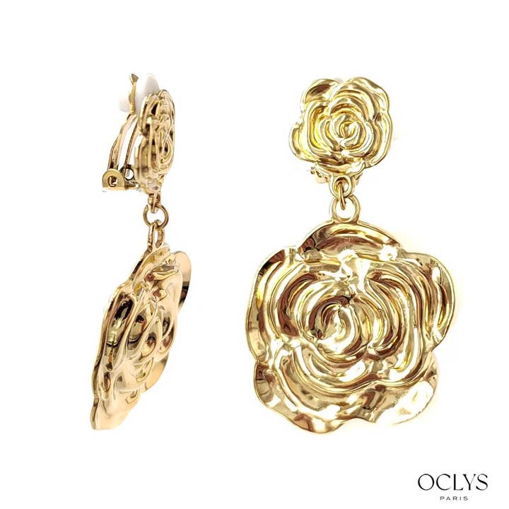 Oclys - Vente Boucles d'oreilles pendantes - Boucles d'oreilles clip pendantes fleurs acier inoxydable