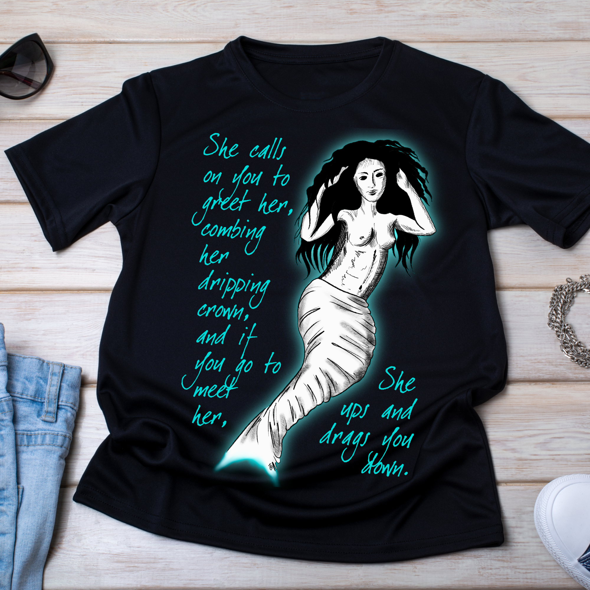 Hannah Kate Makes - Wholesale T-Shirt (Graphic) - Unisex - Mermaid T-shirt - Black - 100% Cotton - Regular/Fitted8