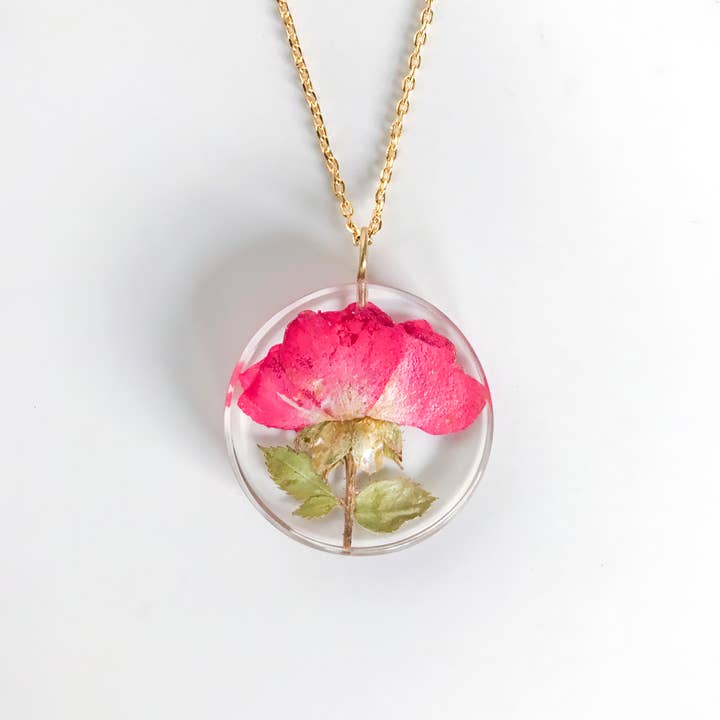 Botanical Resin Small Full-Moon Rose Bud Pendant for wholesale by Belart Fair Trade