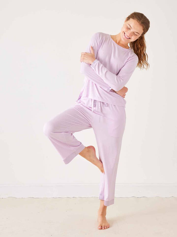Satin Sailor Modal Pajama Set - Moonlit Lilac for wholesale by MERSEA