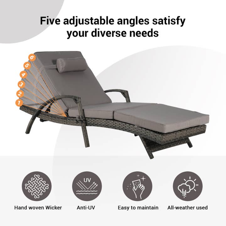 Dark Gray Outdoor Wicker Reclining Chair Set With Cushions for wholesale on Faire