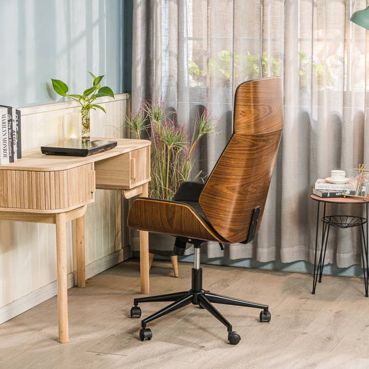 Nordlys - Wholesale Chair - VICTORIA Wood and Black Faux Leather Adjustable Office Chair