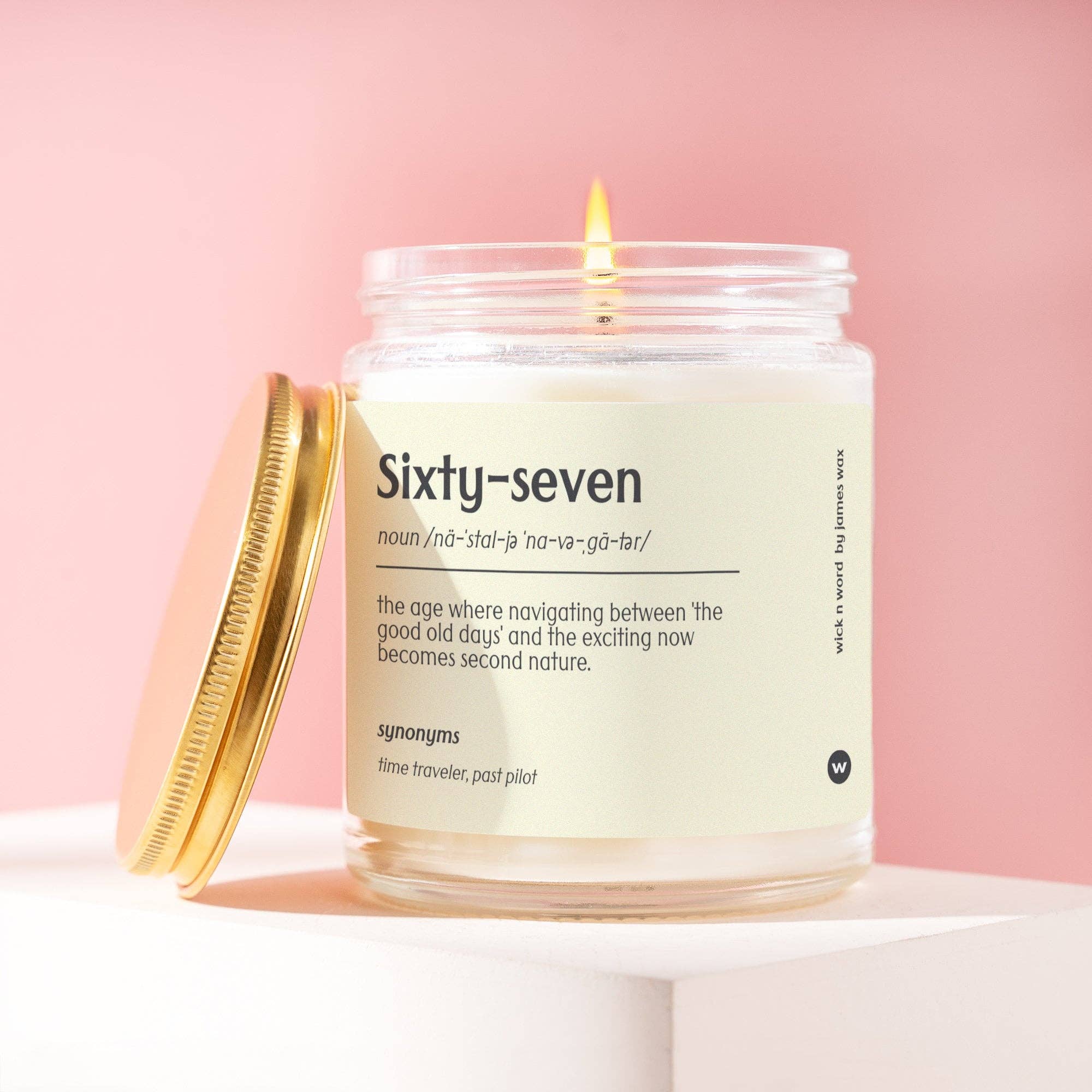Wick n Word – wholesale Jar/filled candle – Personalized 67th Birthday Gift The Nostalgia Navigator Age Definition Candle Gift for 67th Birthday A067