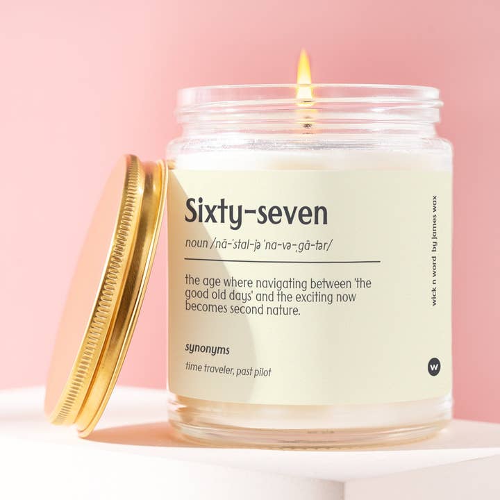 Personalized 67th Birthday Gift The Nostalgia Navigator Age Definition Candle Gift for 67th Birthday A067 and other Purchase Wholesale 634b. Free Returns & Net 60 Terms on Faire trending on Faire.