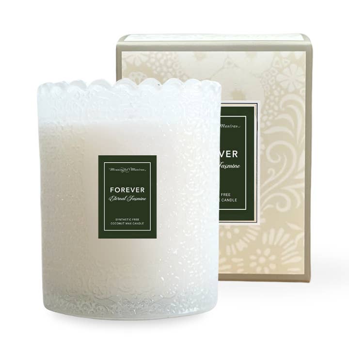 Eternal Jasmine Natural Boxed Candle 8oz Kaia Collection for wholesale by Meaningful Mantras