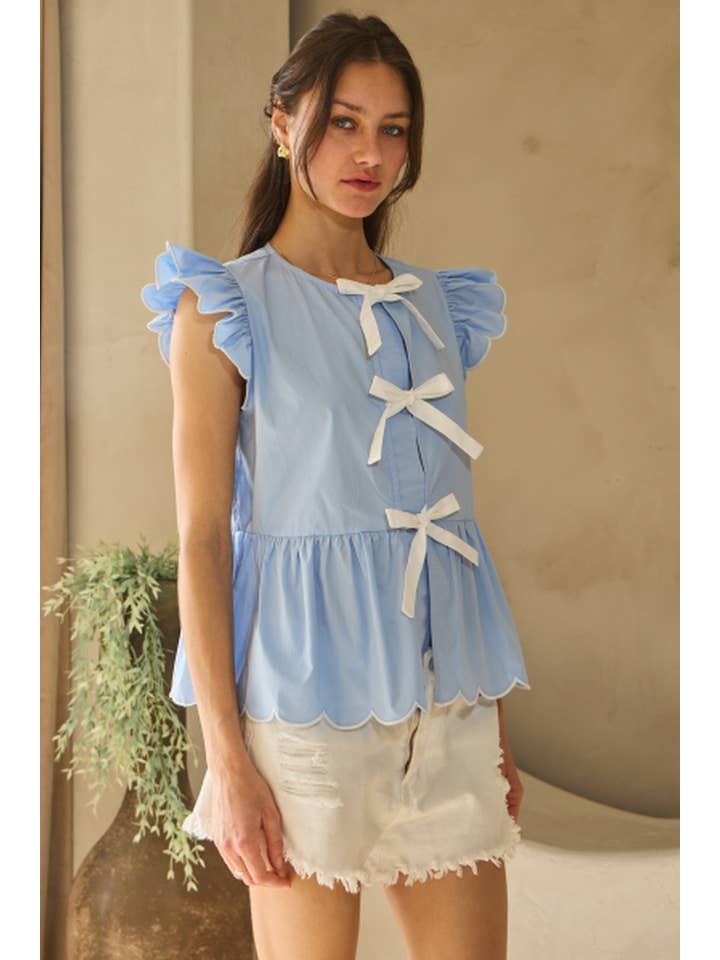 Oddi - Vendita all'ingrosso Camicetta - Donna - Top peplo in popeline solido con fiocco frontale13