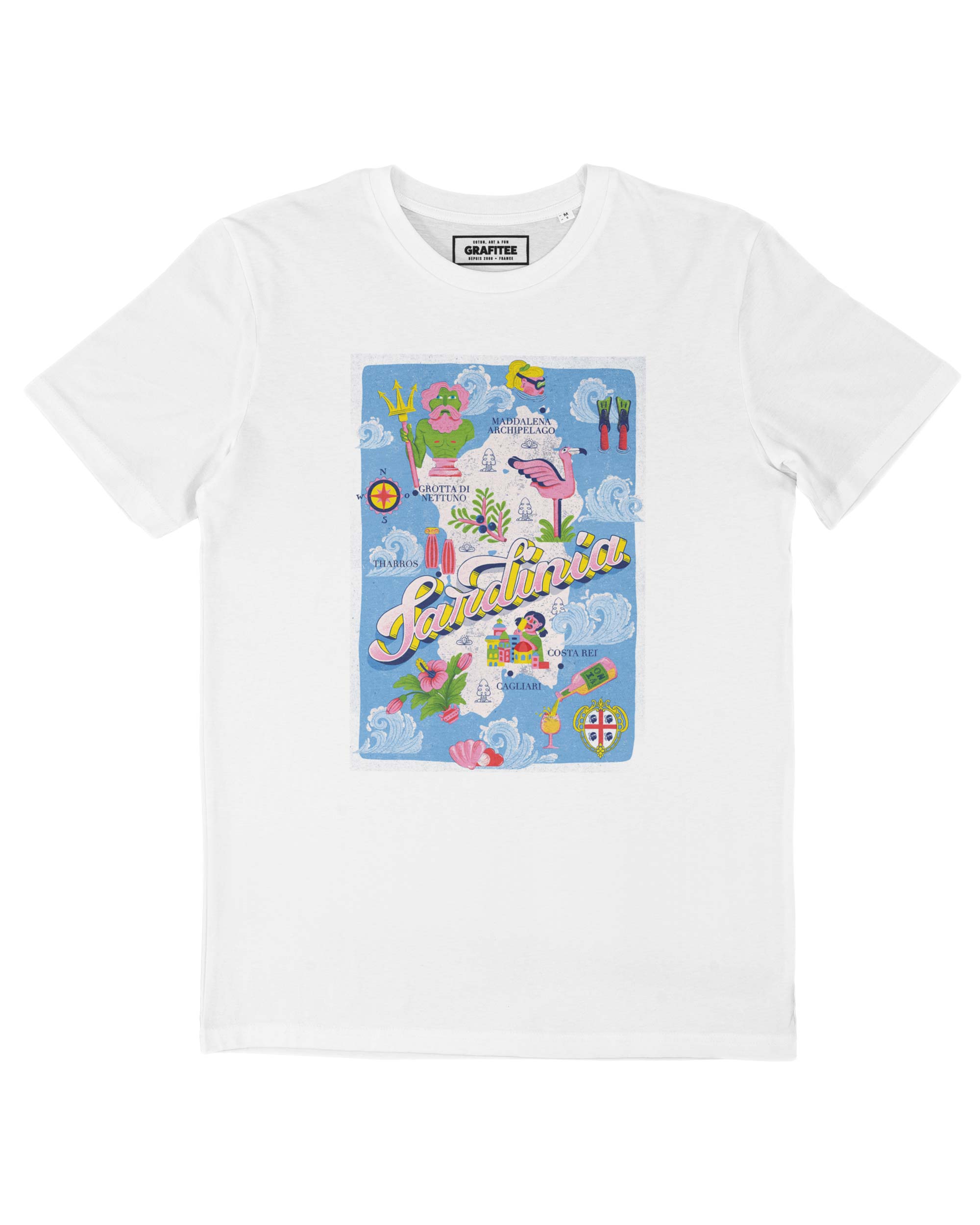 White Sardinia T-shirt - Italy Map Illustration Tee-shirt for wholesale on Faire0