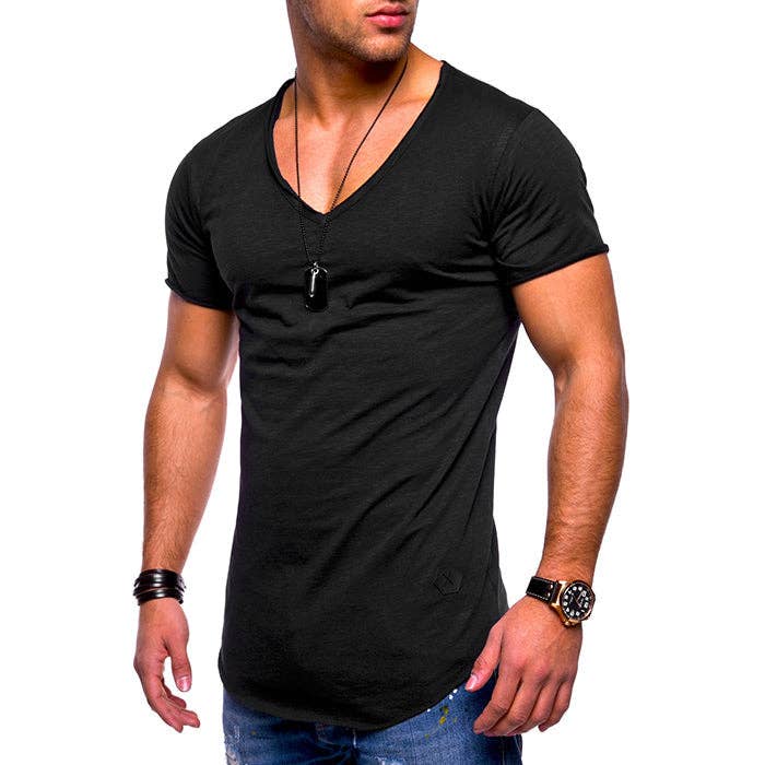 Ecovear - Wholesale T-Shirt - Men's - Cotton Solid Color V-Neck Breathable Men's T-shirt