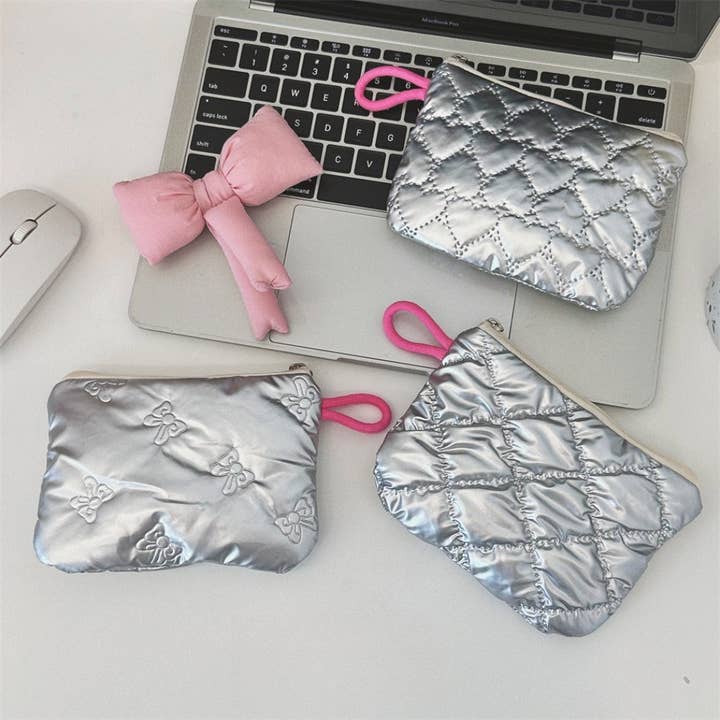 Funkyrel® Atzbranding Limited - Wholesale Coin Purse - Women's - Cosbai - Silver & Pink Coin Purse with Heart Pattern3