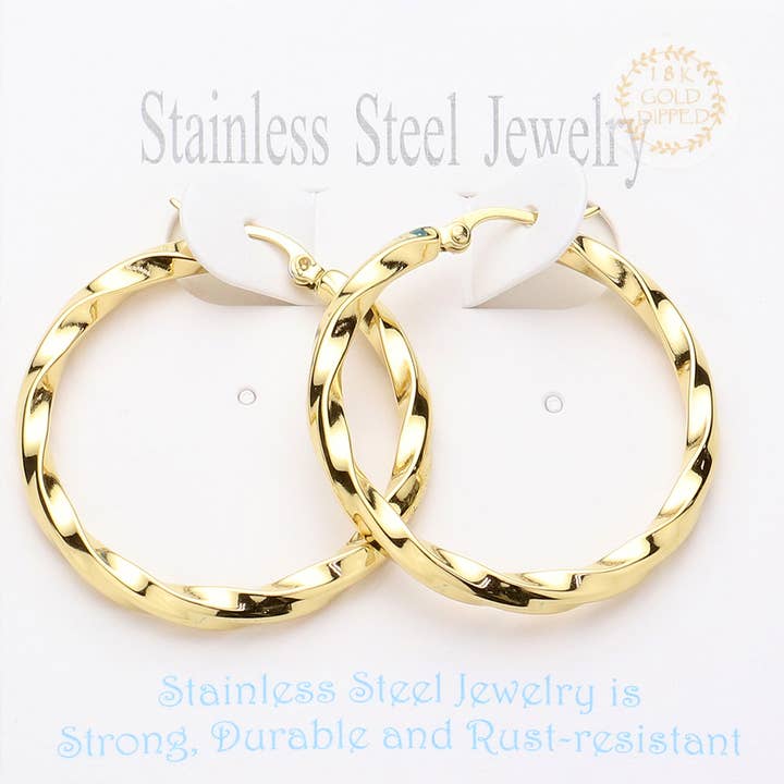 Orecchini con fermaglio a cerchio in acciaio inossidabile intrecciato per la vendita all'ingrosso da parte di Sensibling Corp.