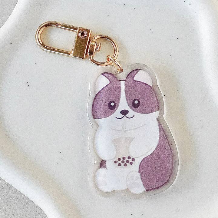 Llavero acrílico de Corgi con té con leche para venta al por mayor de Scotty&Mel