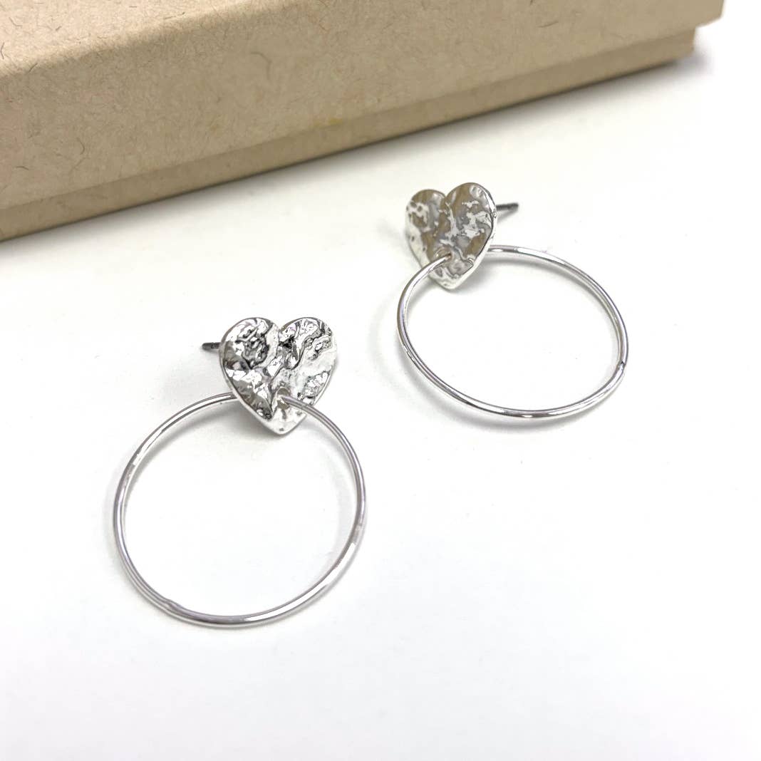 StarryNYC - Wholesale Hoop Earrings - Hammered Texture Heart with Round Hoop Dangle Earrings1
