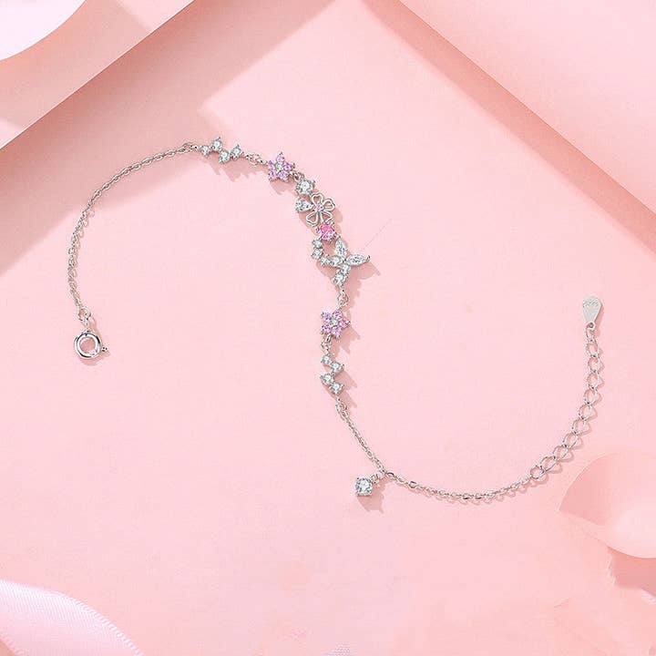 Perimade & Co. LLC - Wholesale Charm/Dangle Bracelet - Cherry Blossom Butterfly Bracelet in 925 Sterling Silver4