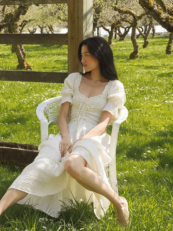 Romantic Cream Cotton Gauze Midi Dress - Blythe Dress for wholesale by Atèlette